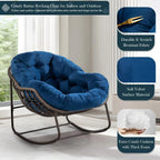 Outdoor Papasan Rocking Chair With Thick Cushion, Grey - 43.70in D x 37.20in W x 31.50in H