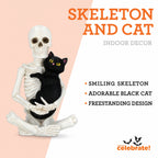 Skeleton and Cat Decoration, Black and White, 8.8", Halloween by Way To Celebrate