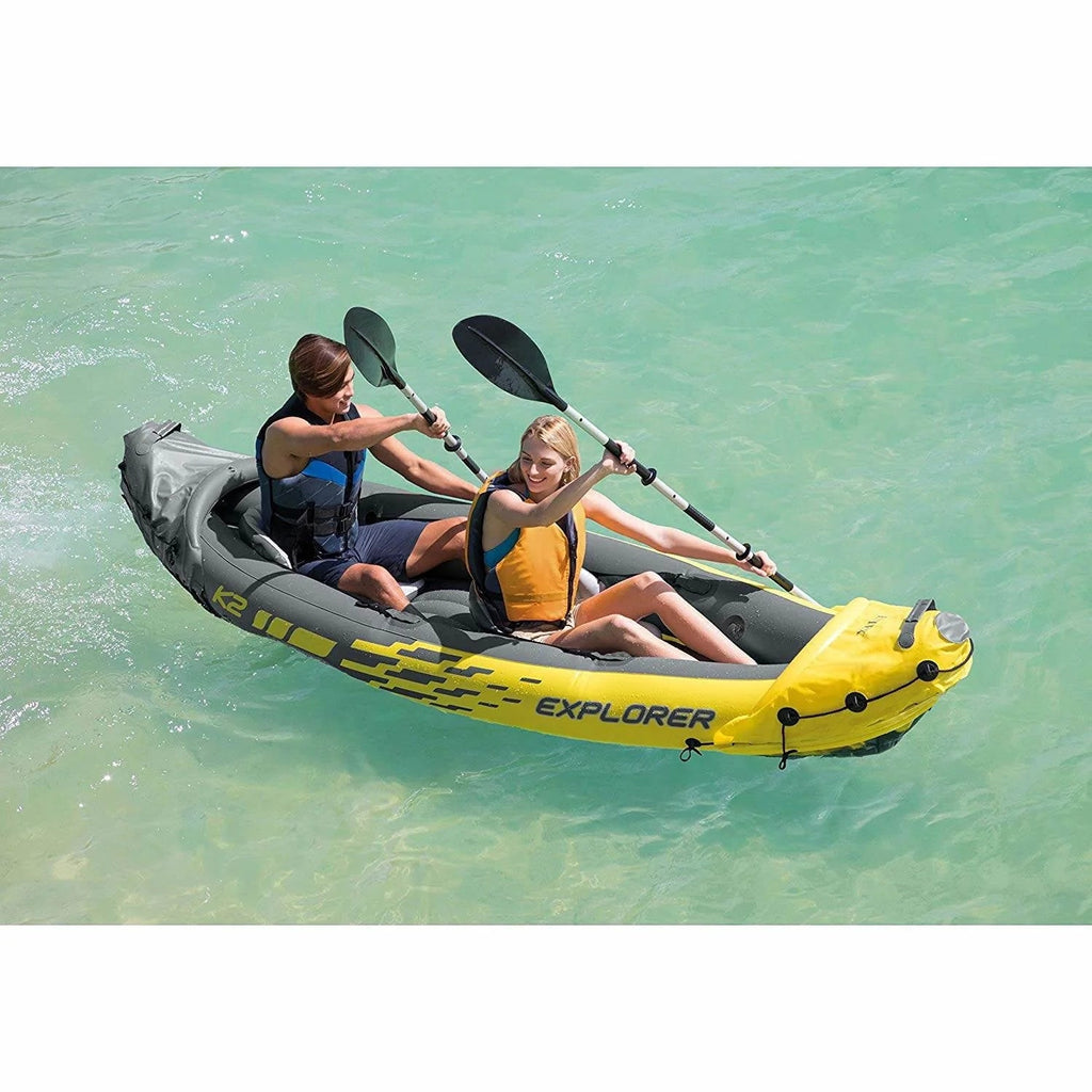 Intex Explorer K2 2-Person Inflatable Kayak With Oars And Pump And Challenger K1 1-Person Inflatable Kayak