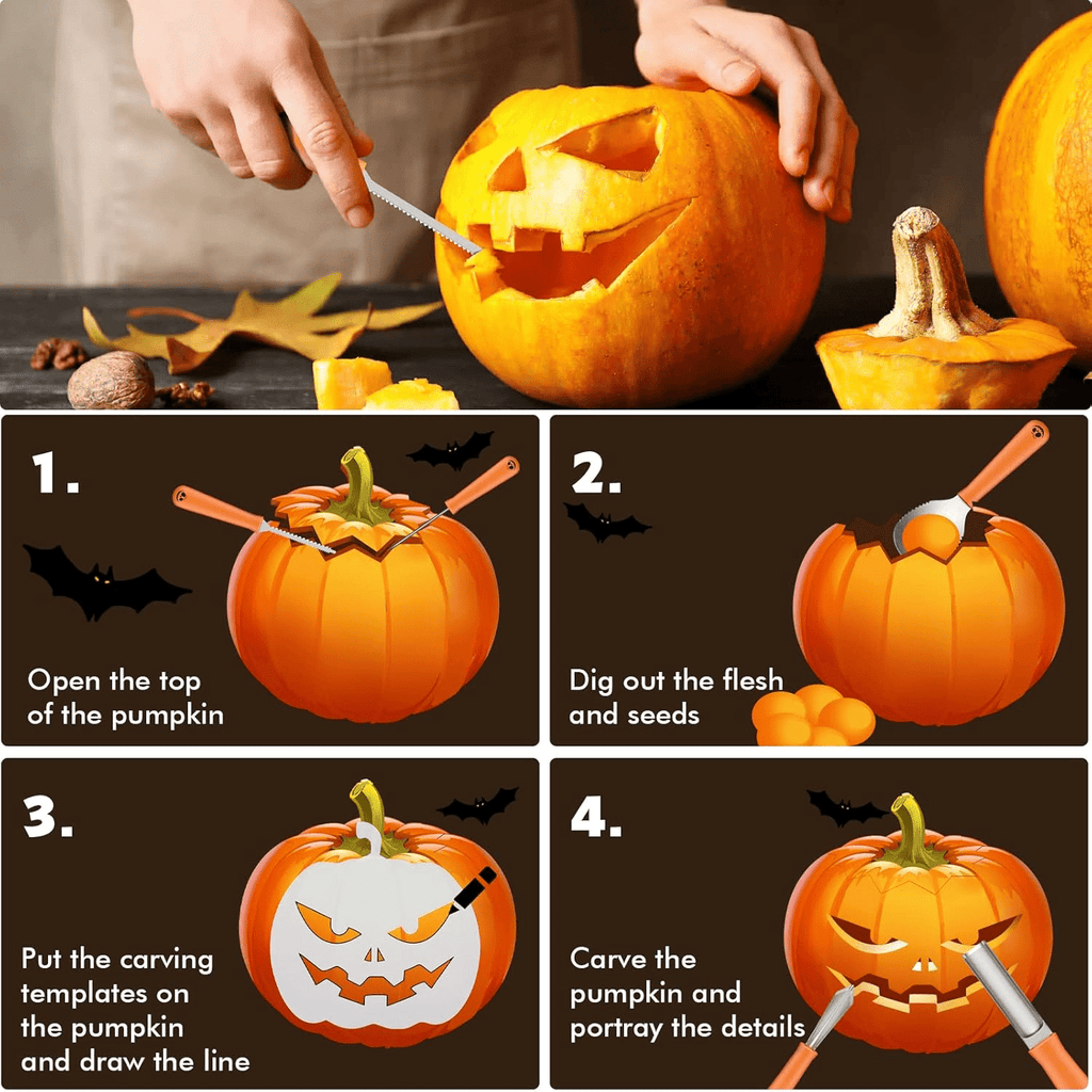 Ninonly Pumpkin Carving Kit,Professional 17Pcs Stainless Steel Pumpkin Knives Tool with Carrying Bag,for Pumpkin Jack-O-Lanterns