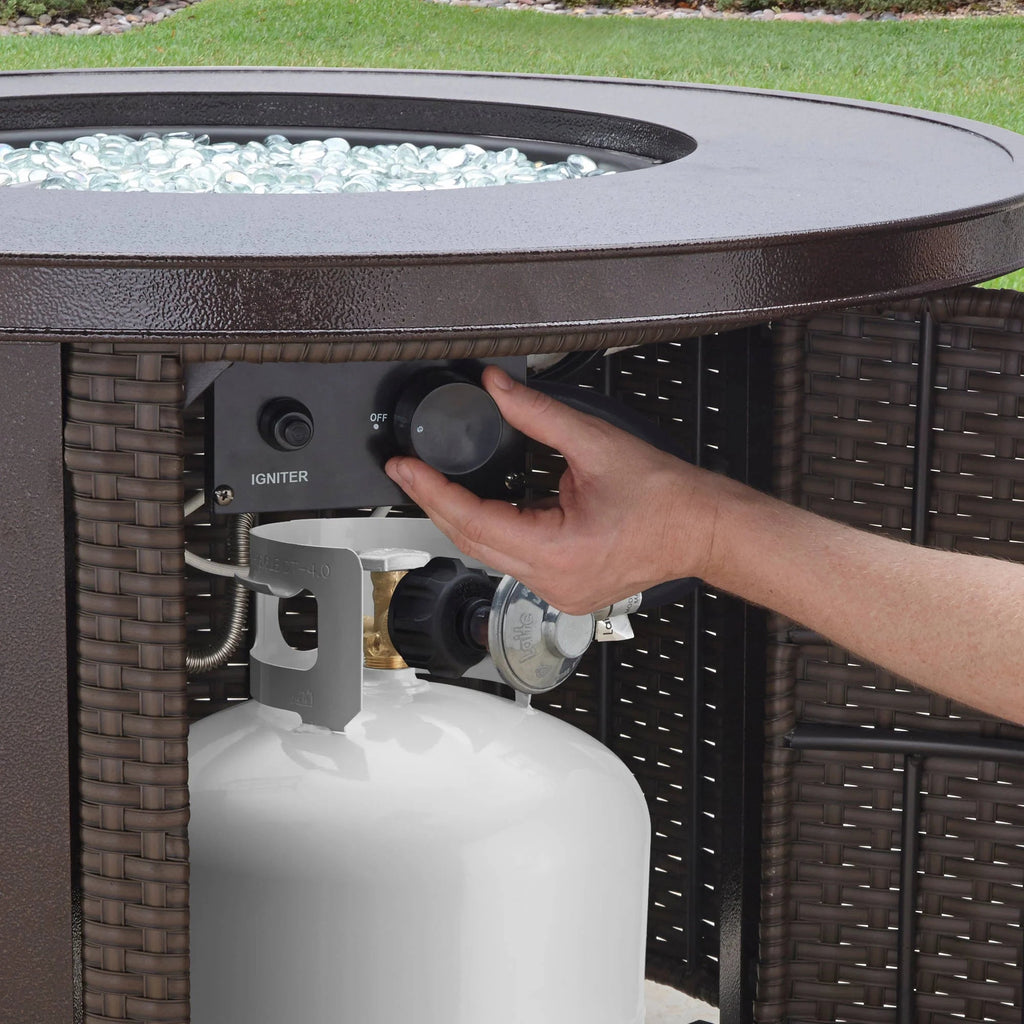 Better Homes & Gardens Propane Gas Fire Pit Table, 37 in Round, 50,000 BTU, Glass Beads, Metal Lid And Protective Cover - Colebrooke
