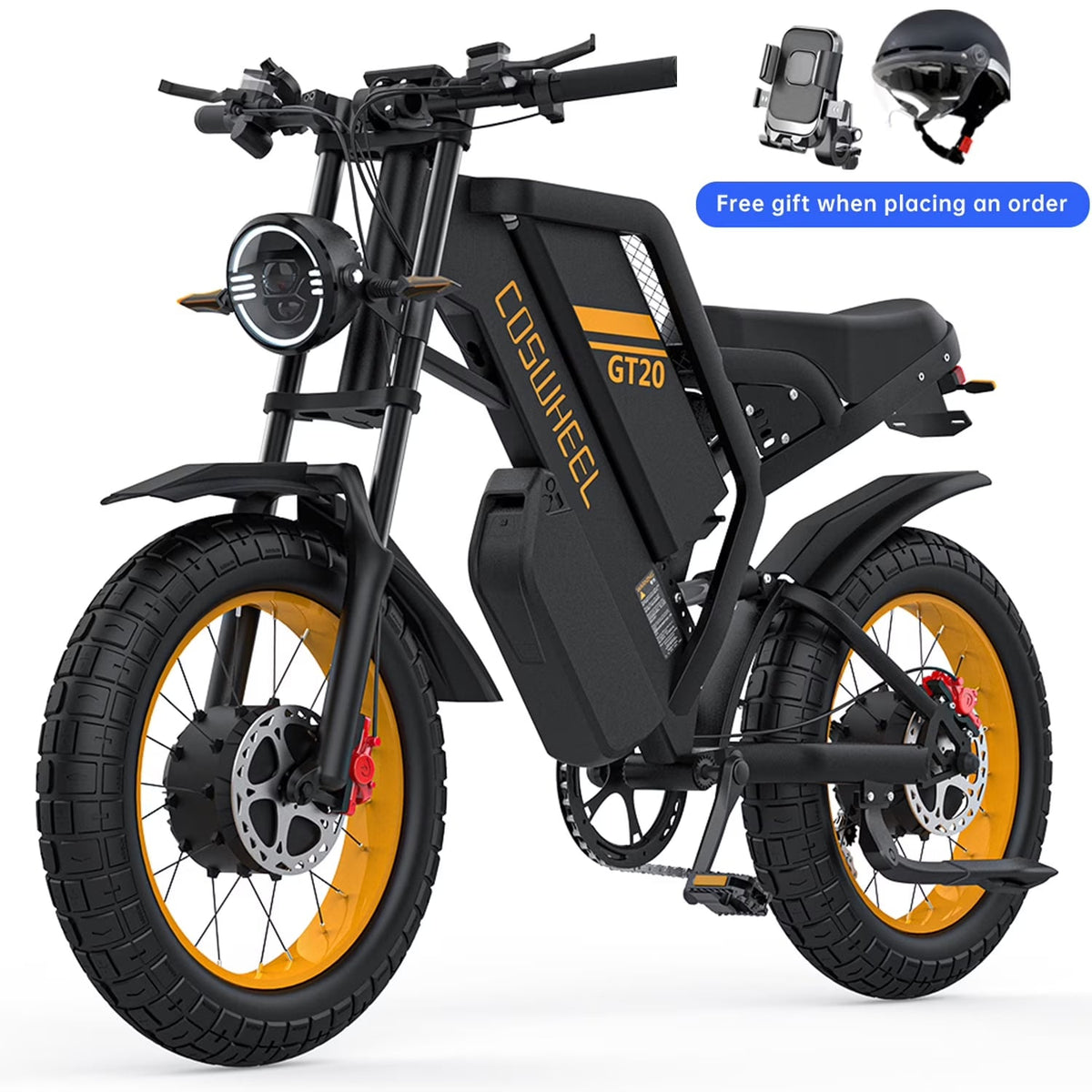COSWHEEL GT20 Electric Dirt Bike, 1500W Motor, 48V/25Ah Removable Battery, 20in x 4.0in Fat Tires - GT20