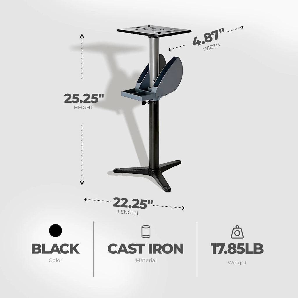 Master Mechanic Adjustable Cast Iron Grinder Pedestal With Tool Holder - 25.25 x 22.25 x 4.87 inches
