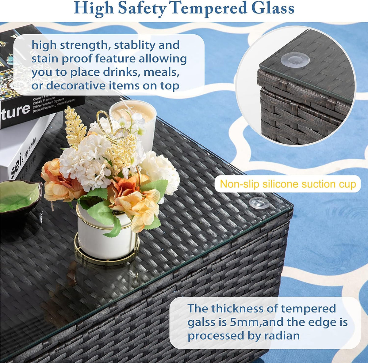 5-Piece All-Weather Wicker Patio Conversation Set With Ottoman And Cushions