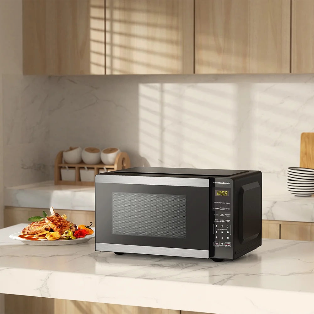 Hamilton Beach Countertop Microwave Oven, 0.9 Cu ft, 900 Watts, Stainless Steel, 18.98 in W x 14.17 in D x 10.63 in H - HB8436127995-01