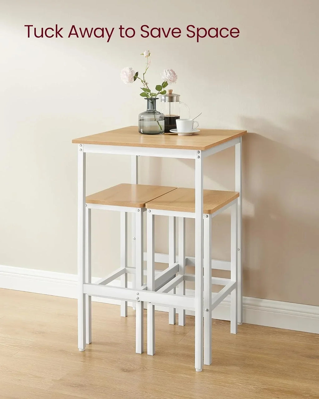 Square Bar Table And 2 Bar Stools Set, Golden Oak And Cloud White