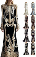 Women Skeleton Dress 3D Print Velvet Floral Long Sleeve Halloween Costumes, Skeleton Costume for Women Cosplay Party
