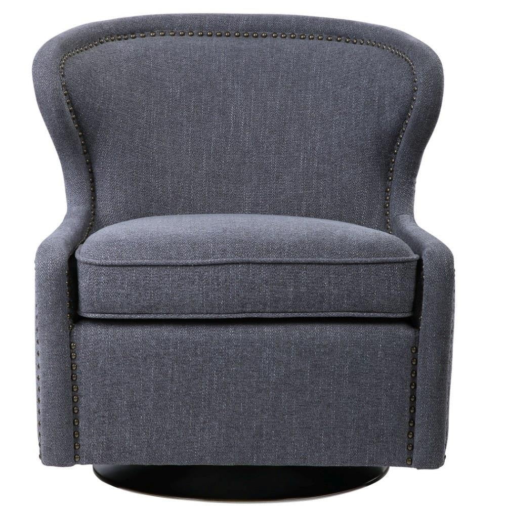 Bailey Street Home Swivel Chair, 32 inch, Dark Charcoal Gray/Antique Brass Finish - 208-Bel-4190615