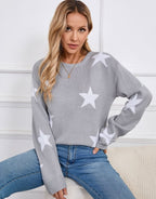 Crewneck Sweaters for Women Trendy Star Sweater Casual Pullover Sweaters Fall Lightweight Womens Sweaters Shermie