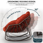 Outdoor Papasan Rocking Chair With Thick Cushion, Grey - 43.70in D x 37.20in W x 31.50in H