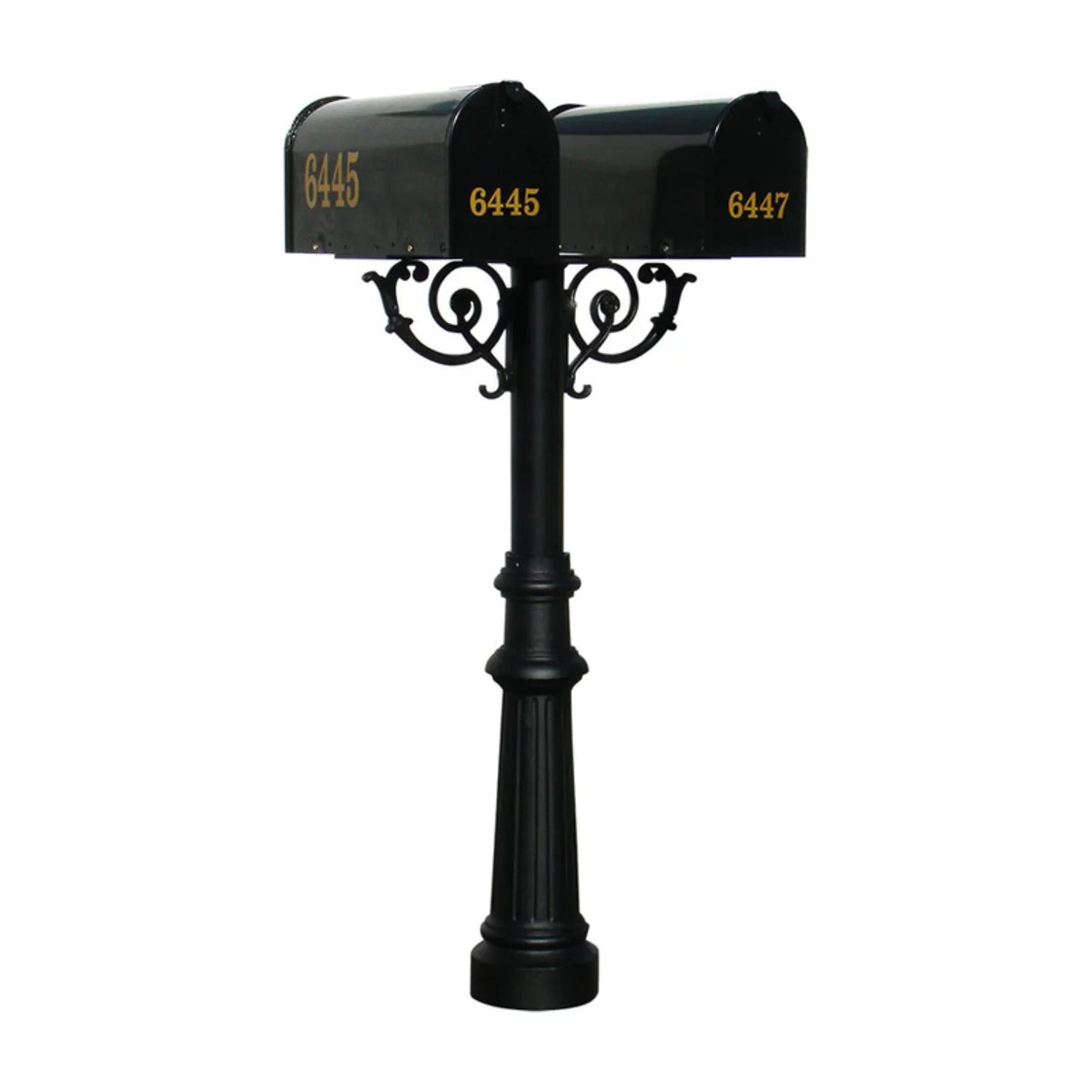 QualArc Hanford Twin Black Mailbox Post System With Scroll Supports - Aluminum - 69 x 22 x 19 in