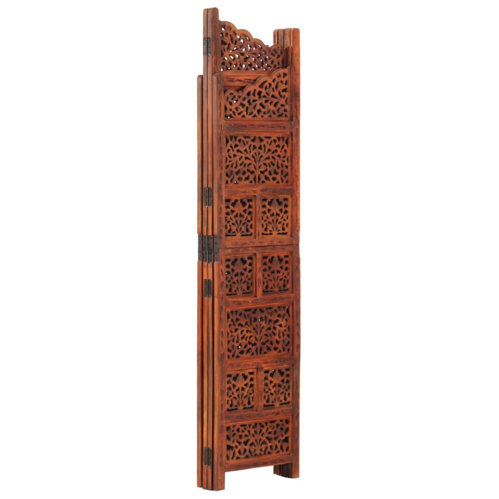 vidaXL 4-Panel Folding Privacy Screen, Solid Mango Wood, 63 x 65 in - Brown