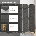 Freestanding Folding Woven Fiber Room Divider Privacy Screen - 6 Ft Tall