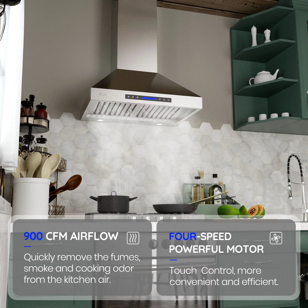 EKON KITCHEN EXPERT 36 Inches Stainless Steel Convertible Wall Mount Range Hood With Charcoal Filter And Remote Control - NAP04-36