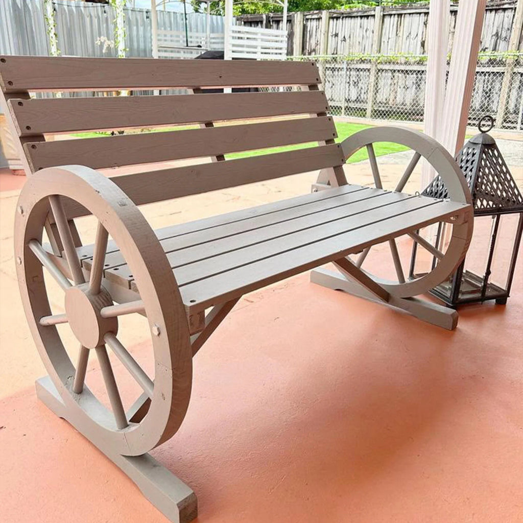 Outsunny Wooden Wagon Wheel Bench, 2-Person, Fir Wood, Carbonized, 41.5in L x 23.25in W x 29.5in H - 84B-183
