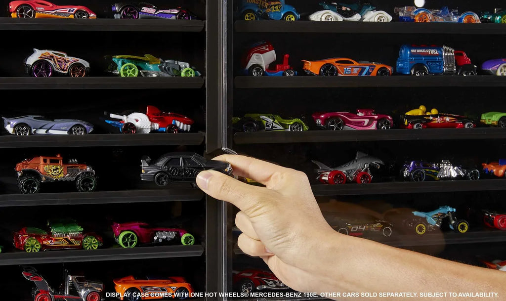 Hot Wheels Display Case With Exclusive Mercedes-Benz 190E 1:64 Scale Sports Car