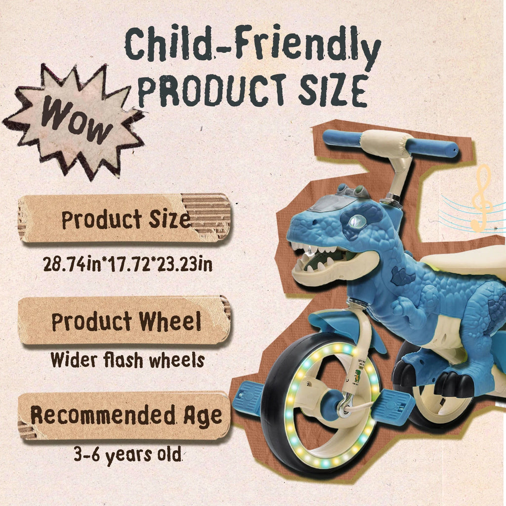 Xuanlur Kids' Dinosaur Tricycle With Flash Wheels, Music And LED Lights - Green