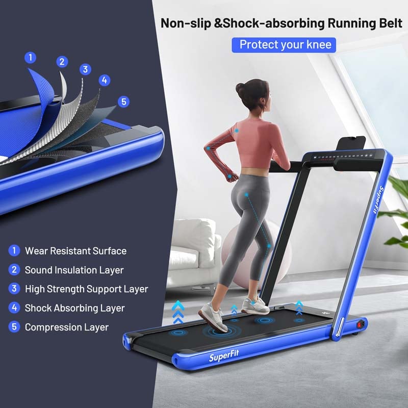 2 In 1 Folding Treadmill, 2.25 HP, 40 in x 16 in Running Area, Dual Display And App Control