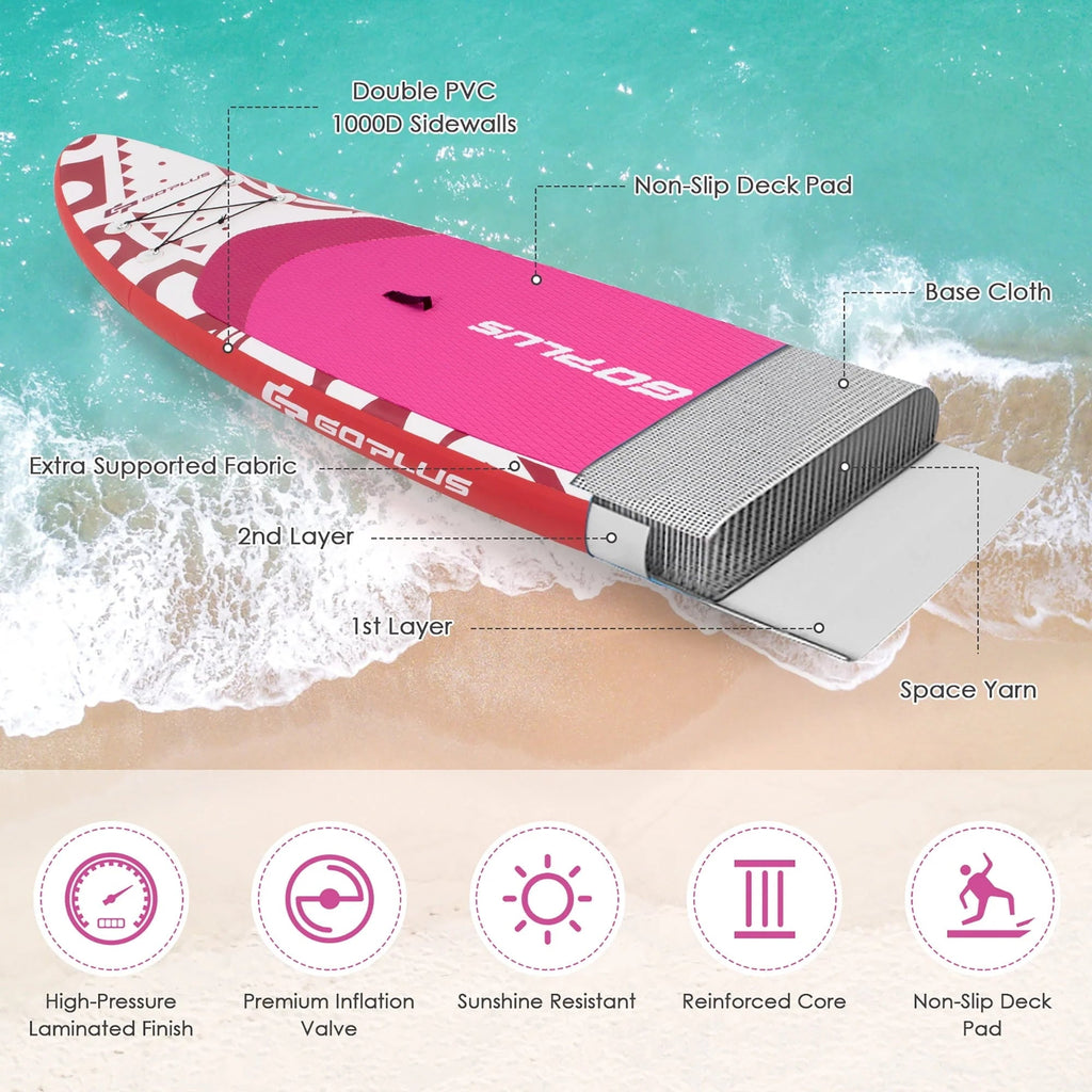 Goplus Inflatable Stand-Up Paddle Board 10.5 x 30 x 6 - Pink