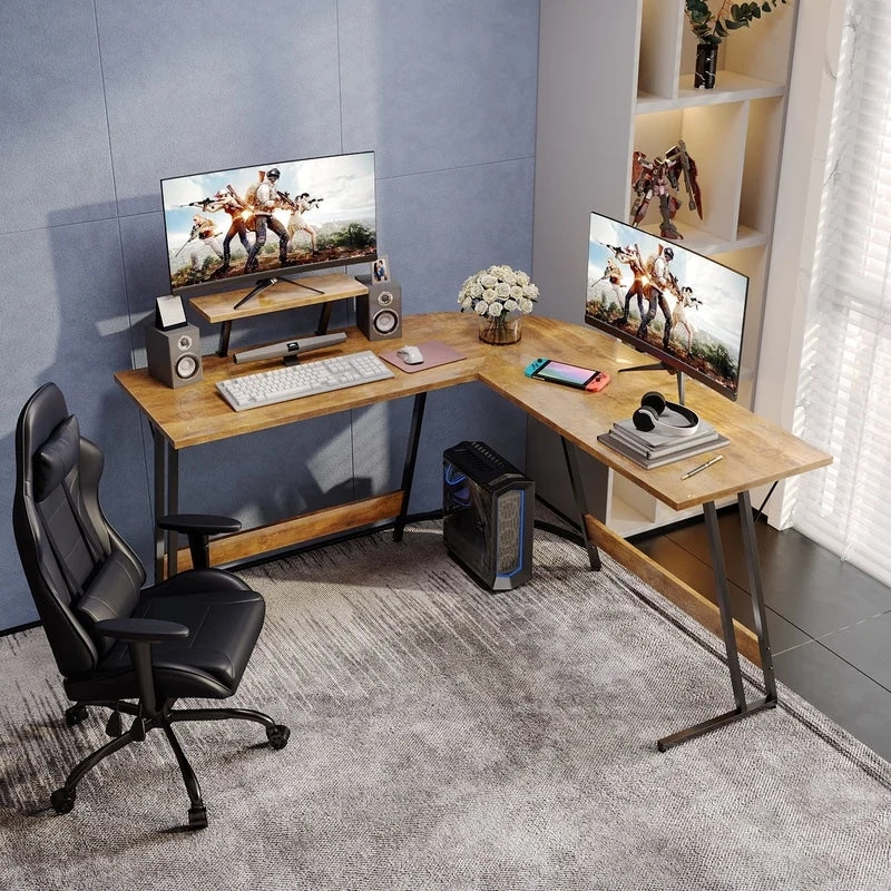 L-Shaped Gaming Computer Corner Desk With Monitor Stand - 220 lbs Capacity