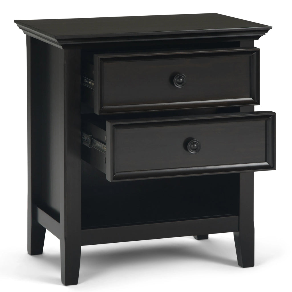Solid Wood Nightstand With 2 Drawers And Open Shelf, 16 in D x 24 in W x 26 in H