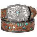 WHIPPY Western Genuine Leather Belt for Women Men Ladies Vintage Engraved Belt Cowboy Cowgirl Belt