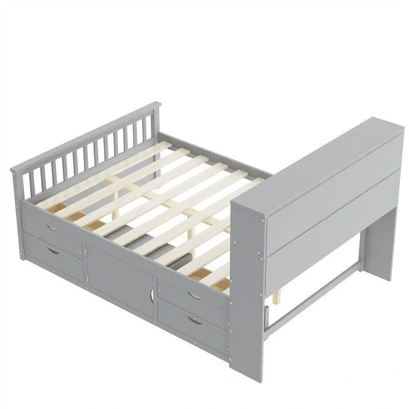 Twin/Full Captain Platform Bed With 4 Drawers And Storage Bookcase Headboard