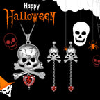 Beautlace 925 Sterling Silver Skull Jewelry Set, Halloween Skeleton Skull Pendant Necklace/Drop Dangle Earrings Gothic Vintage Skull Jewelry Set for Women