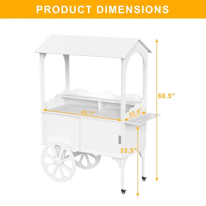 Wooden Candy Cart With Wheels, Pine Wood And MDF, Sliding-Door Cabinet