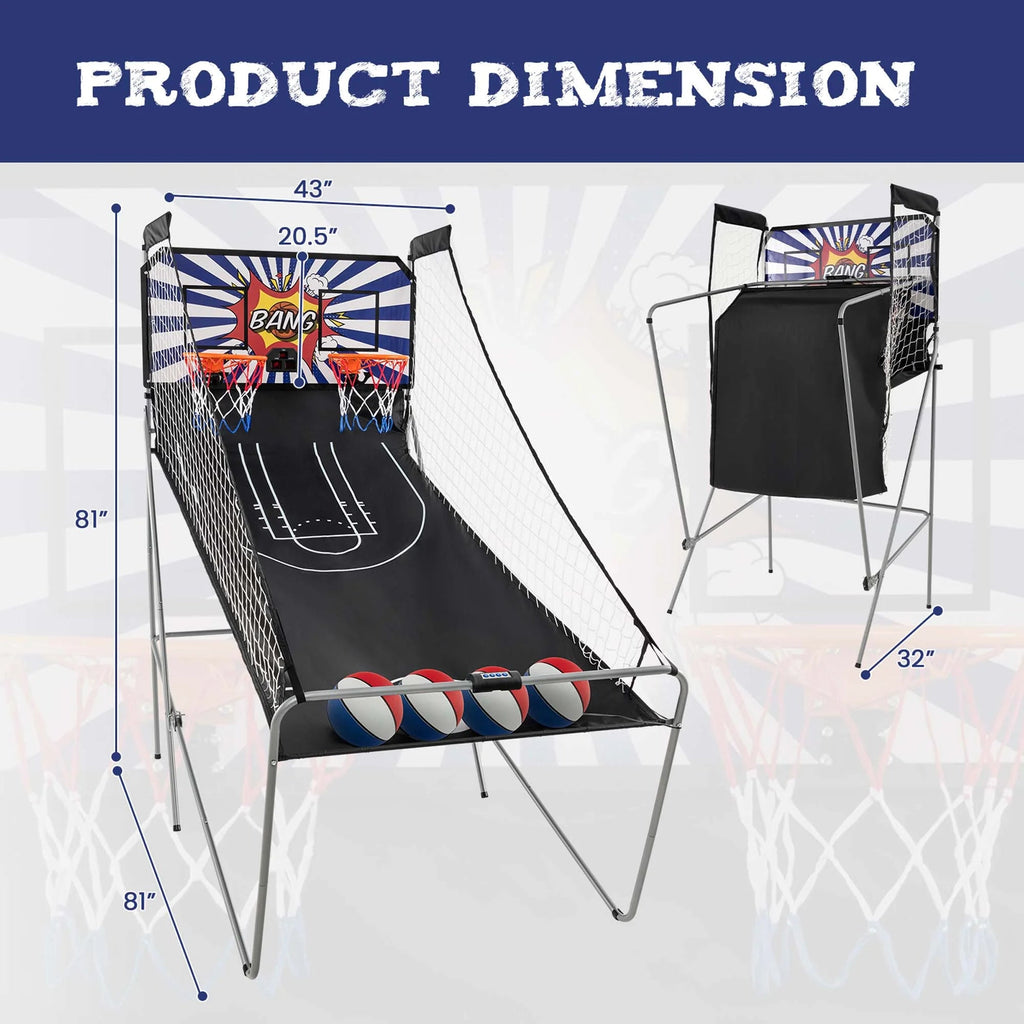 Costway Dual Shot Basketball Arcade Game, Blue, 8 Game Modes, 81in x 43in x 81in
