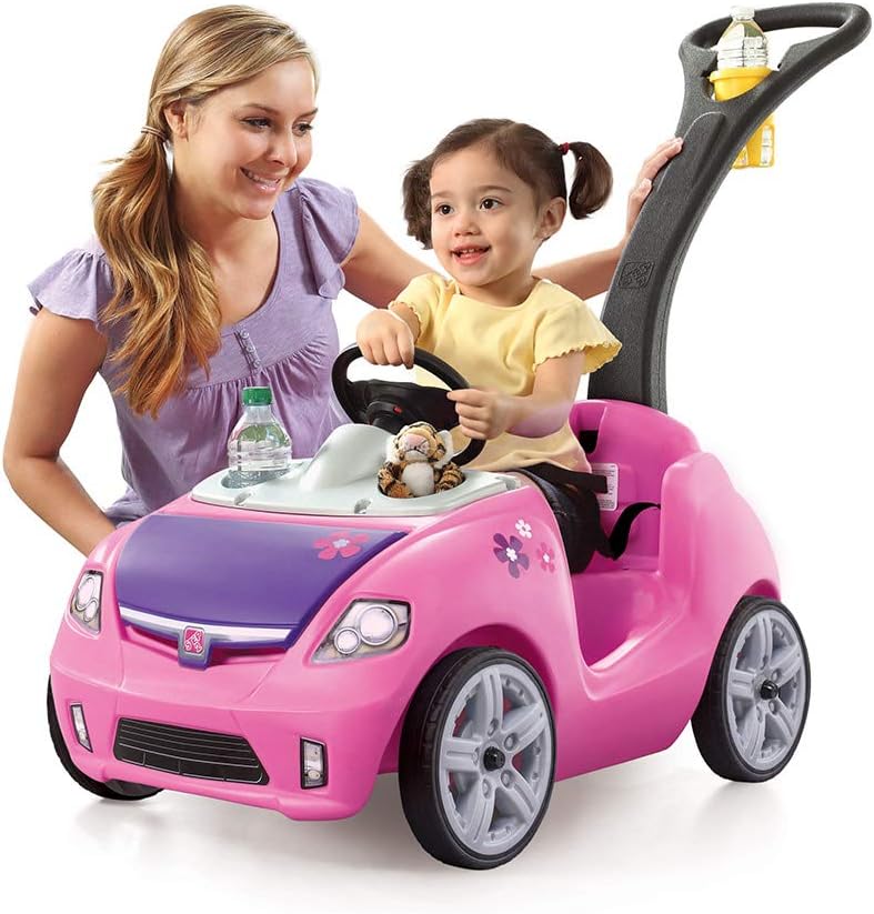 Step2 Ride-On Push Toy Car, Pink, Large, With Included Seat Belt - Whisper Ride II