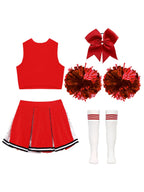 renvena irls Cheer Dance Costume Halloween Sleeveless Crop Top Pleated Skirt Cheerleading Uniform Dress A Red 8