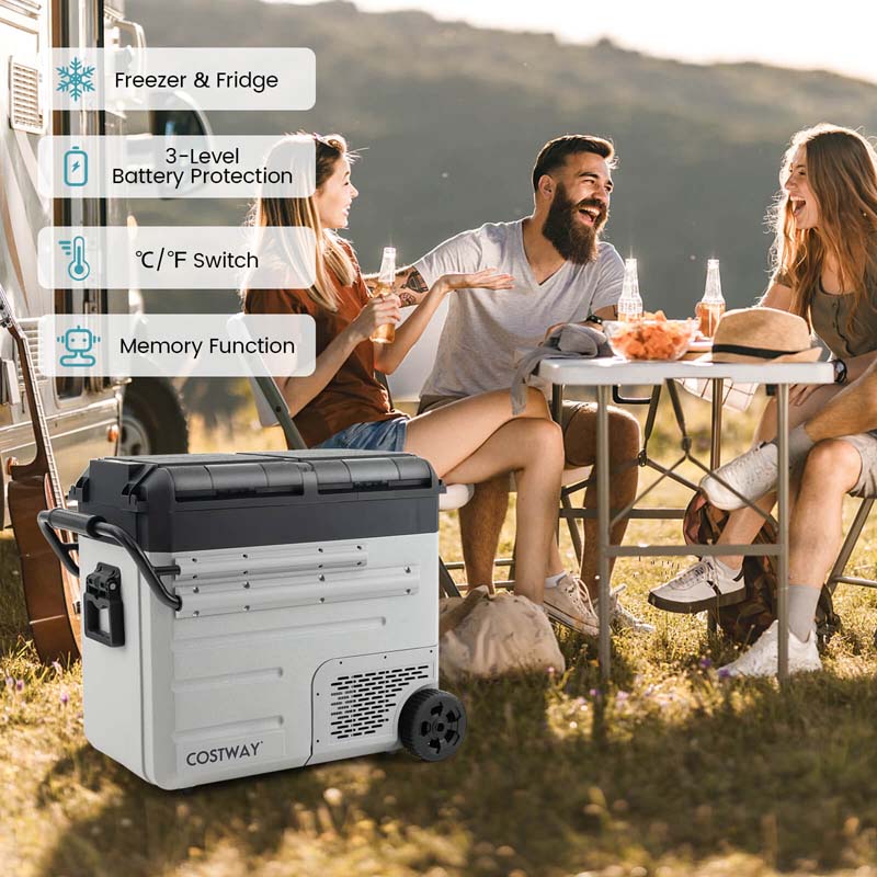 40-Quart Dual-Zone Portable Car Refrigerator Cooler Freezer With Wheels