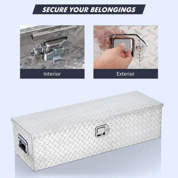 48 Inch Aluminum Diamond Plate Truck Bed Tool Box With Shelf - Silver