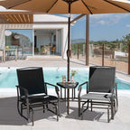 2-Person Double Swing Glider Chair With Glass Table, Steel And Fabric - 77in x 34in x 36in