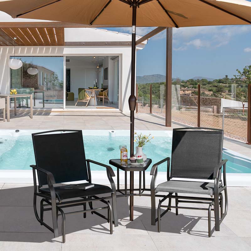 2-Person Double Swing Glider Chair With Glass Table, Steel And Fabric - 77in x 34in x 36in