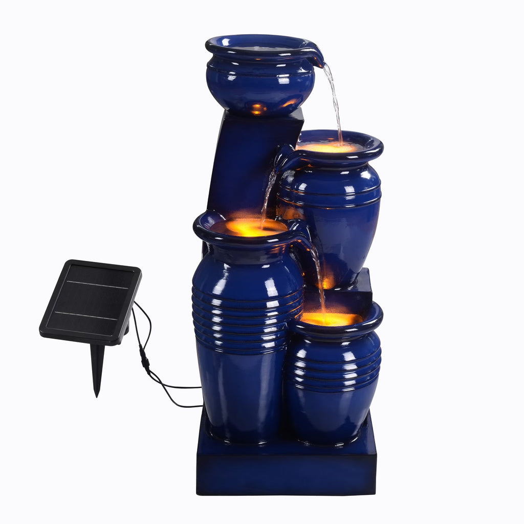 Teamson Home 28.74 in Solar 4-Tier Cascading Bowl Water Fountain With LED Lights - Navy