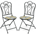 2-Piece Mosaic Folding Bistro Chairs With Ceramic Tile Seats - Black