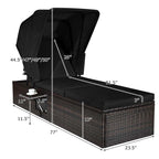 Cushioned Rattan Outdoor Chaise Lounge Chair With Folding Canopy, Flip-Up Tea Table And 5 Positions
