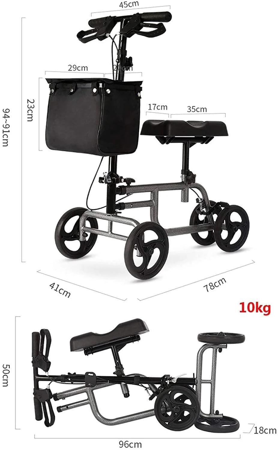 All Terrain Knee Scooter Walker With 4 8-Inch Wheels And Storage Bags