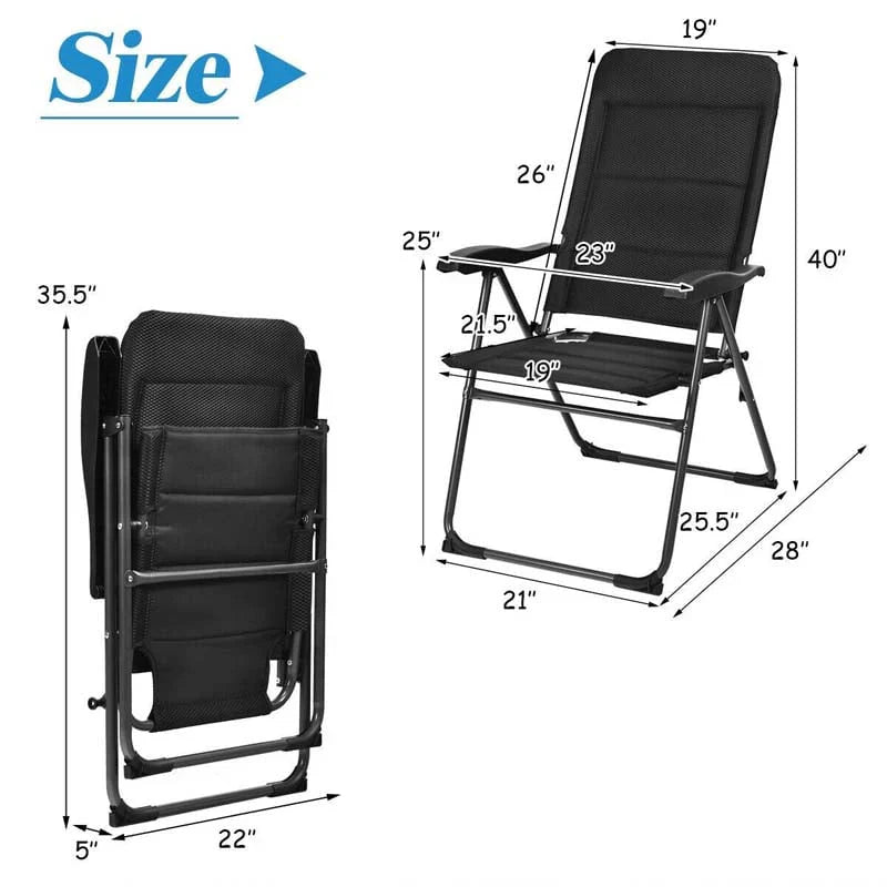 2 Pack Folding Patio Chairs, 7 Position Adjustable Outdoor Sling Recliner Camping Chairs