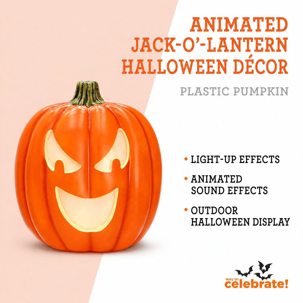 Way To Celebrate Animated Jack-o'-Lantern Halloween Décor, 22 in, Plastic Pumpkin
