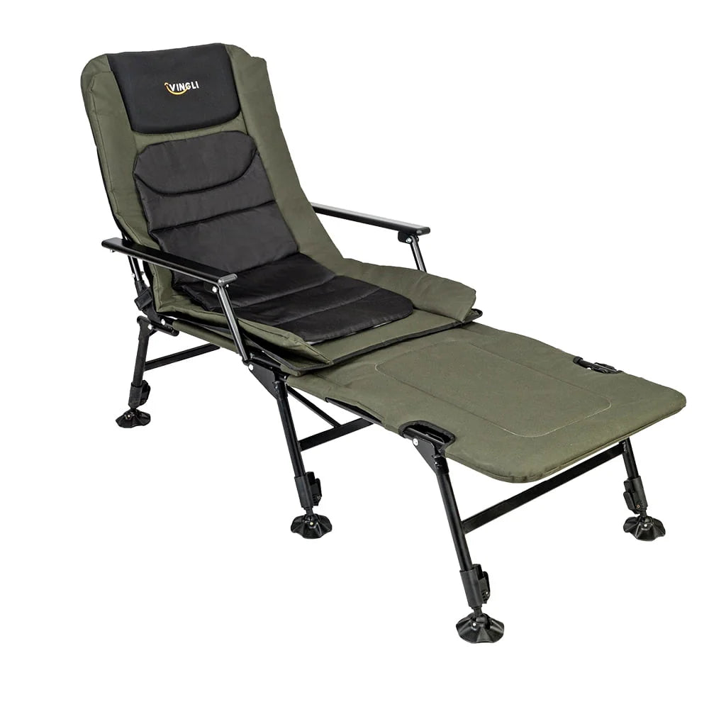VINGLI Oversized Fishing Chair With Footrest Support, 440 lbs, 160 Degree Adjustable Backrest, Black & Army Green