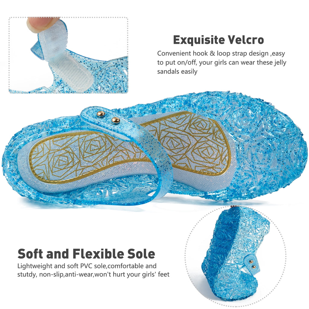 Ecetana Girls Jelly Sandals Princess Costumes Flats Shoes Cosplay Birthday Party Dress Up Shoes for Kids Toddler