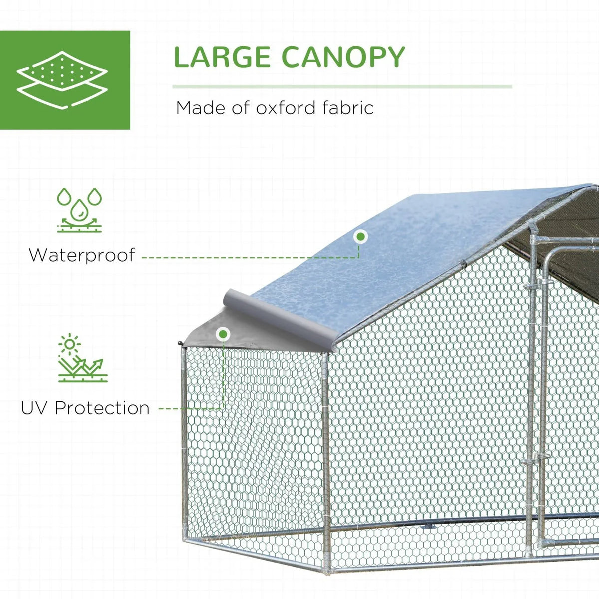 PawHut Walk-In Chicken Coop Run With Waterproof Anti-UV Cover - 9.8' x 6.6' x 6.4', 1.26 in Tube Diameter