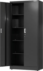 WORKPRO Metal Storage Cabinet With Locking Doors, Adjustable Shelves, Black, 71 Inches Tall - 31-1/2 x 15-3/4 Inch