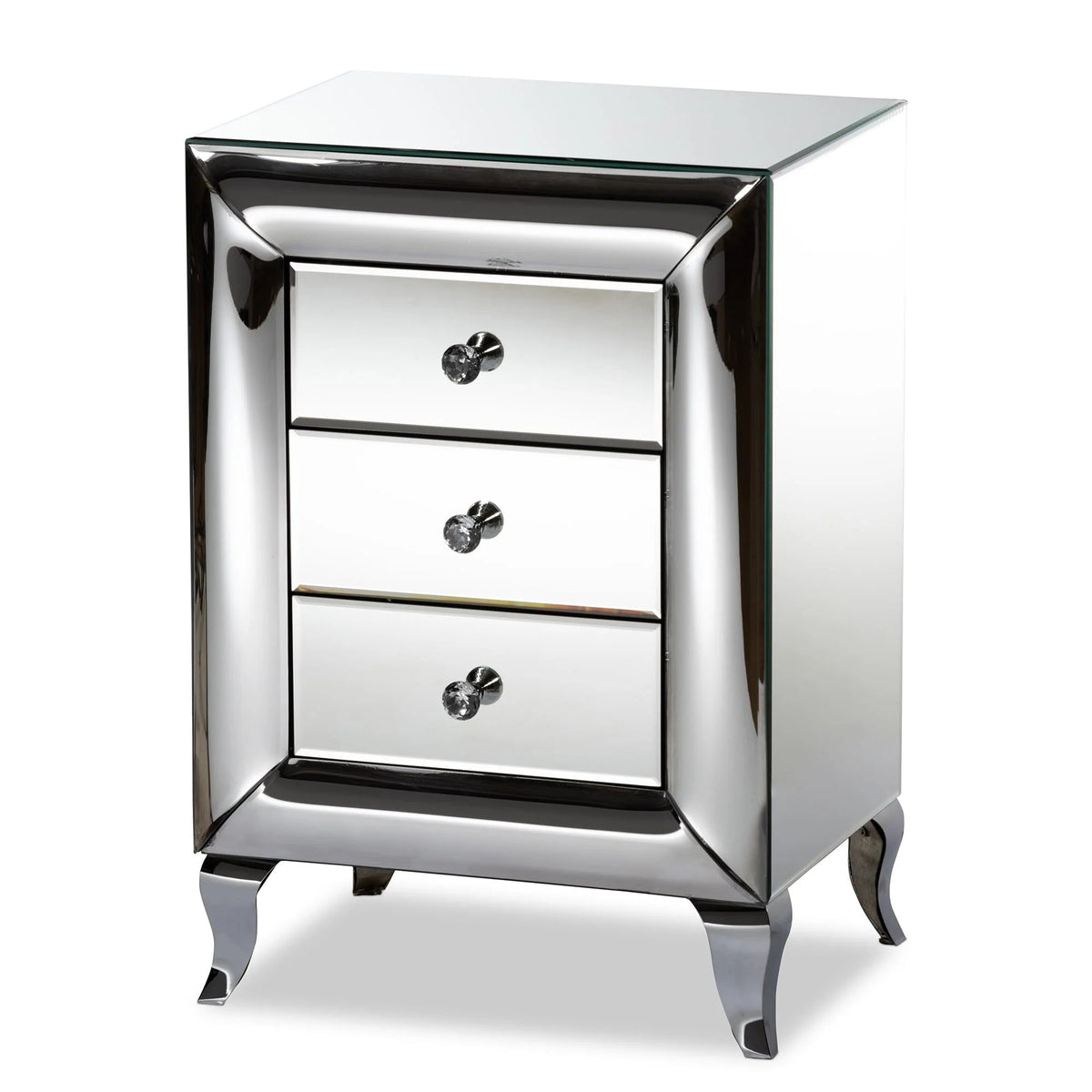 Baxton Studio Pauline Mirrored 3-Drawer End Table