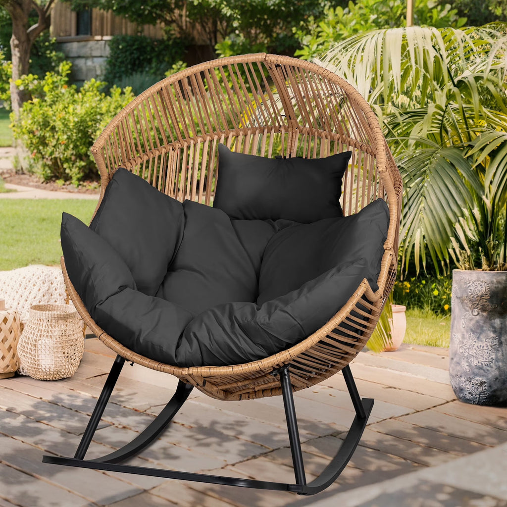 Walsunny Outdoor Patio Wicker Oversized Egg Chair With Cushion