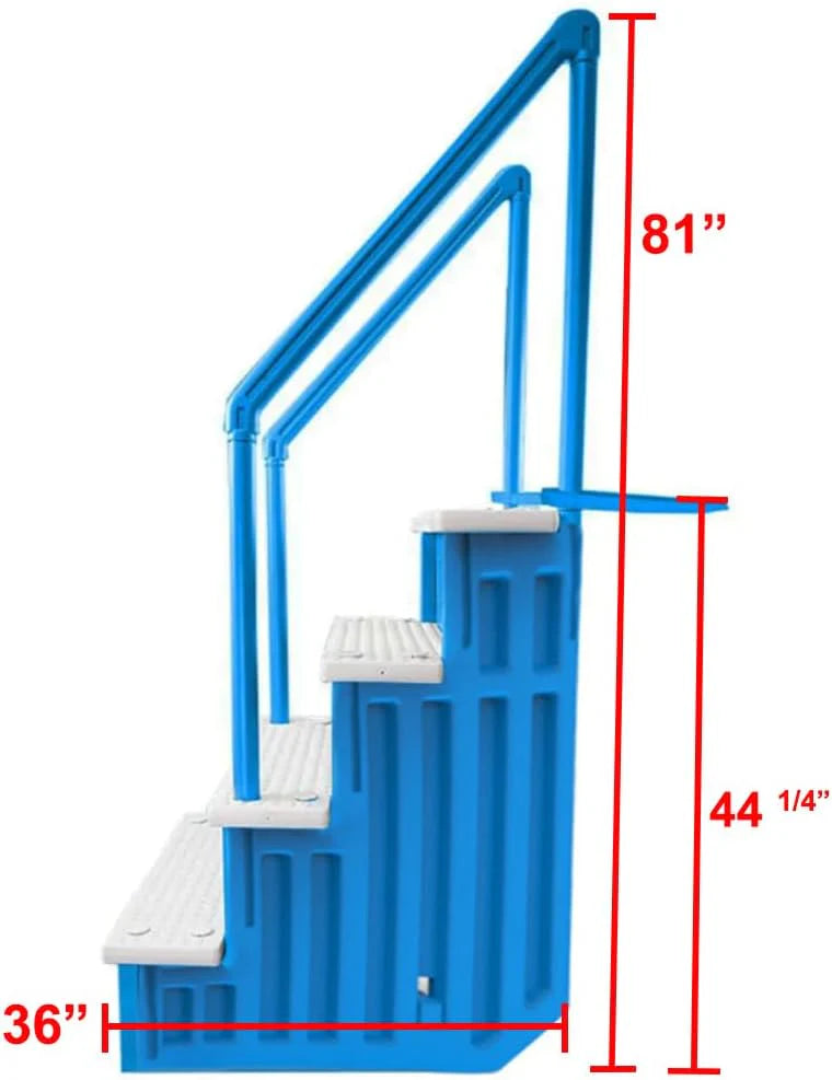 Aqua Select Anti-Slip In-Pool Steps, Gray, 28in W x 81in H, 300 lbs Capacity - For Above Ground Pools