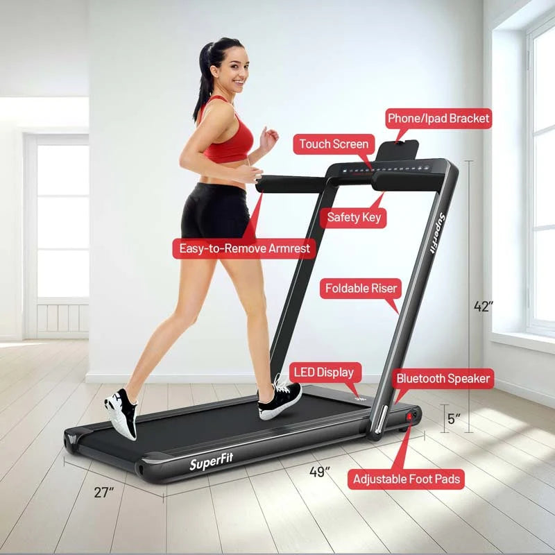2 In 1 Folding Treadmill, 2.25 HP, 40 in x 16 in Running Area, Dual Display And App Control